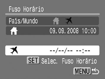 Prima os botões qr ou gire a roda Â para seleccionar o fuso horário local e, em seguida, prima o botão m.