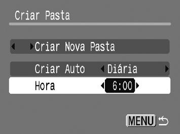 Criar Pastas por Data e Hora É possível definir um dia e uma hora para a criação de pastas. Alterar Funções Seleccione [Criar Pasta] e, em seguida, prima o botão m.