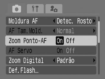 Alterar o Modo de Moldura AF É possível reduzir o tamanho da moldura AF Prima o botão n, seleccione o separador 4 e, em seguida, seleccione o item de menu [AF Tam.Mold.] e a opção [Pequeno].