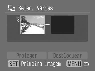 148 2 Escolha um método de selecção. 1. Utilize o botão ou para escolher um método de selecção. Se carregar no botão MENU, volta ao ecrã anterior. 2. Carregue no botão. [Selecção] 3 Proteja a imagem.