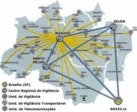 Projeto SIVAM - 1994 O SIVAM tem uma infraestrutura comum e integrada de meios técnicos destinados à aquisição e tratamento de dados e para a visualização e difusão de imagens, mapas, previsões e