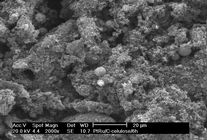 83 Micrografias obtidas por microscopia eletrônica de varredura dos materiais PtRu/Carbono tratados termicamente, preparados em diferentes tempos de síntese são apresentadas na FIG. 25.
