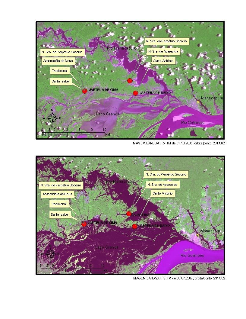 42 Figura 15 Imagem de satélite do lago Grande de Manacapuru: período da seca / 2005; Período cheia / 2007. Fonte: Imagem cedida pelo IBAMA da Amazônia, 2009.