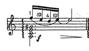 44 Fig. 11: Compasso 22. Este trecho apresenta aspecto duvidoso quanto à relação tonal. Porém, optamos por manter o que está na partitura por função da melodia que está sendo delineada no baixo.