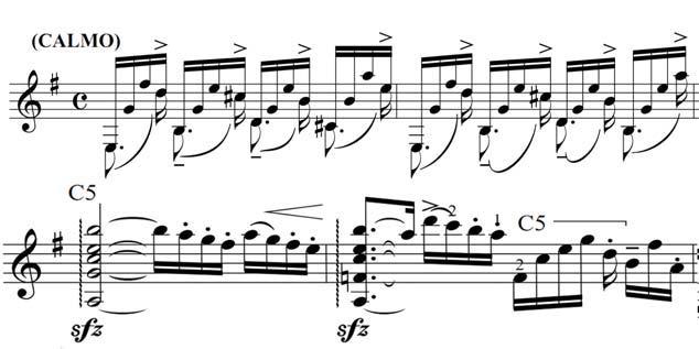 65 sétima casa. Outra possibilidade de execução seria tocar o Si em harmônico (12ª casa, 2ª corda), evitando alterar a nota grave.