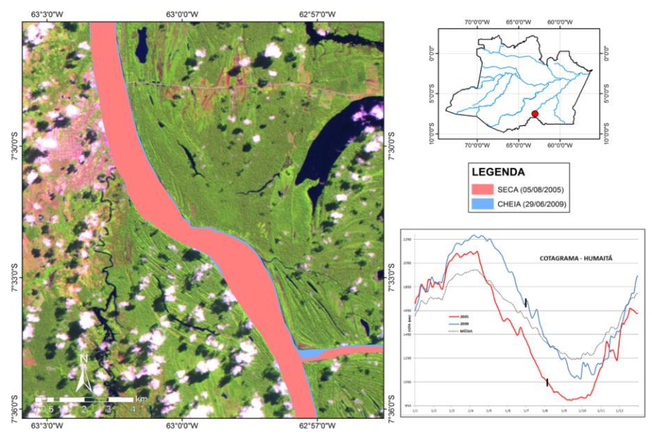 116 A C B D Figura 57: As imagens de satélite mostram a variação do nível do Rio Madeira nos anos de 2005 (seca) e