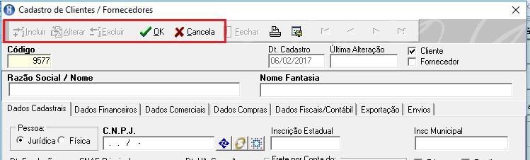 Cadastr de Clientes e Frnecedres Abert a tela de cadastrs, existem s btões de açã da rtina de cadastrs,