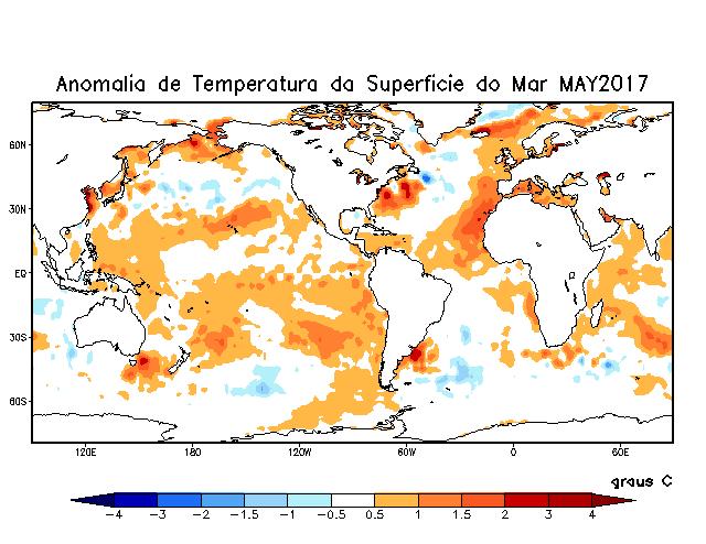25 (Figura 6.5). Figura 6.1 Anomalia de Temperatura da Superfície do Mar (TSM, o C) para Maio de 2017.