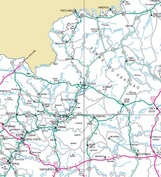 III. MICRORREGIÃO DO MEIO OESTE - Extensão analisada expeditamente: 487 km SC- 135.