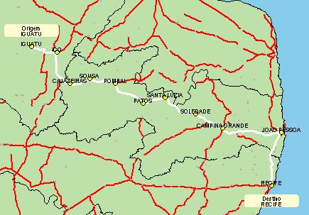 1.1 Ligação IGUATU/CE RECIFE/PE A ligação Iguatu/CE Recife/PE deverá ser atendida por meio de 01 itinerário principal e 01 itinerário secundário, conforme mostrado nos subitens seguintes. 1.1.1 Caracterização Física da Ligação - Itinerário Principal A ligação entre as cidades de Iguatu/CE Recife/PE possui extensão de 727,10 km e está inserida no Lote 02 do Subgrupo 03 do Grupo NE-NE.