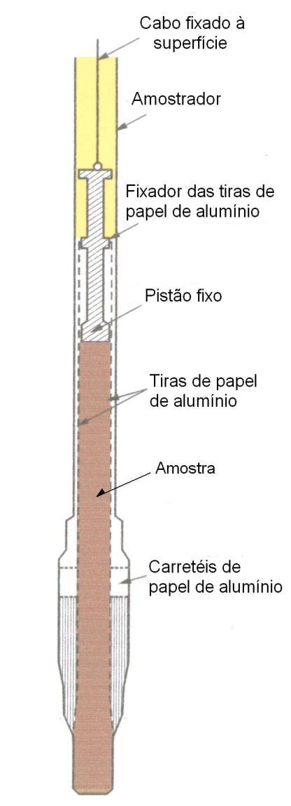 19 c) Amostrador sueco ou continuo O amostrador sueco é um amostrador que permite a coleta de amostras indeformadas e continuas de até 25 m de comprimento sem tirar o amostrador do solo.