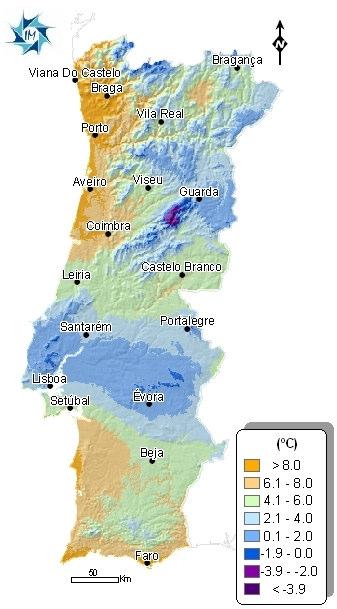 Figura 5 Representação espacial dos valores da temperatura do ar às 15 UTC do dia 29 de Janeiro 2005 e do WSI Dia 30 de Janeiro Para o dia 30 de Janeiro apresenta-se na Figura 6 a