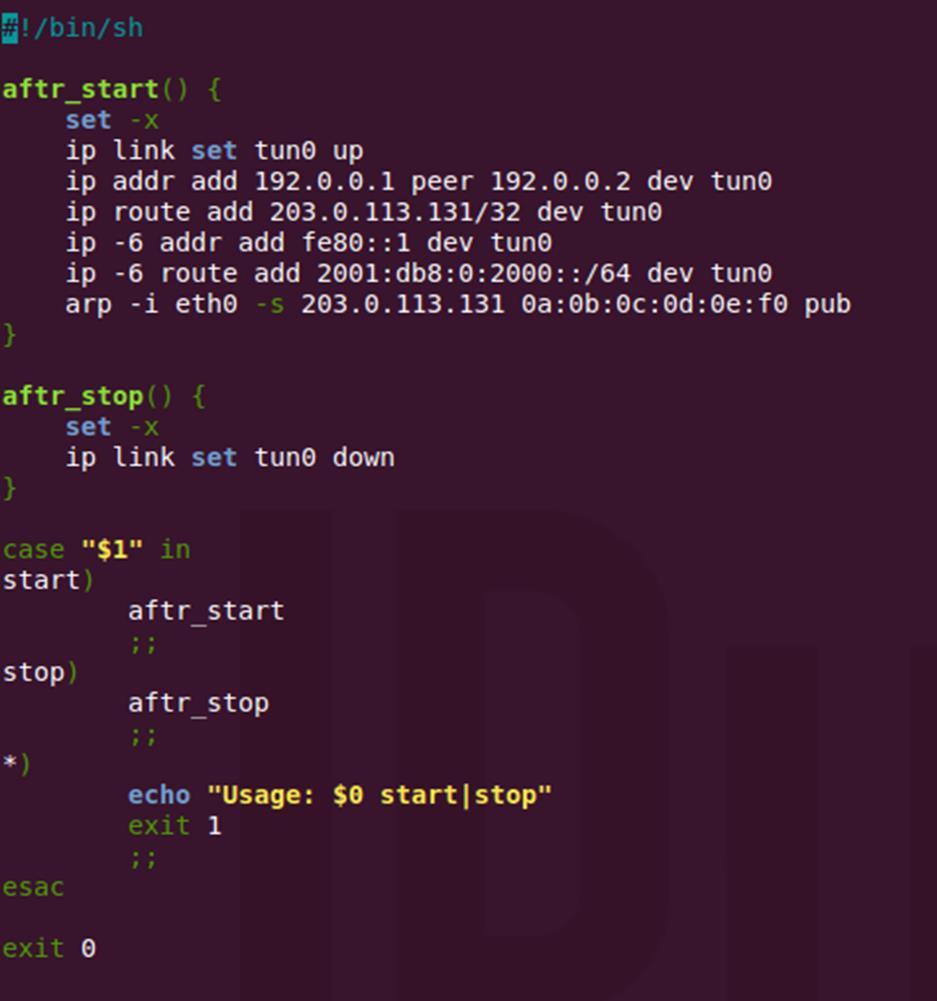 56 Temos neste ponto os comandos necessários para a configuração do túnel no AFTR, e para isso é necessário a criação de um script nomeado como aftr-script.