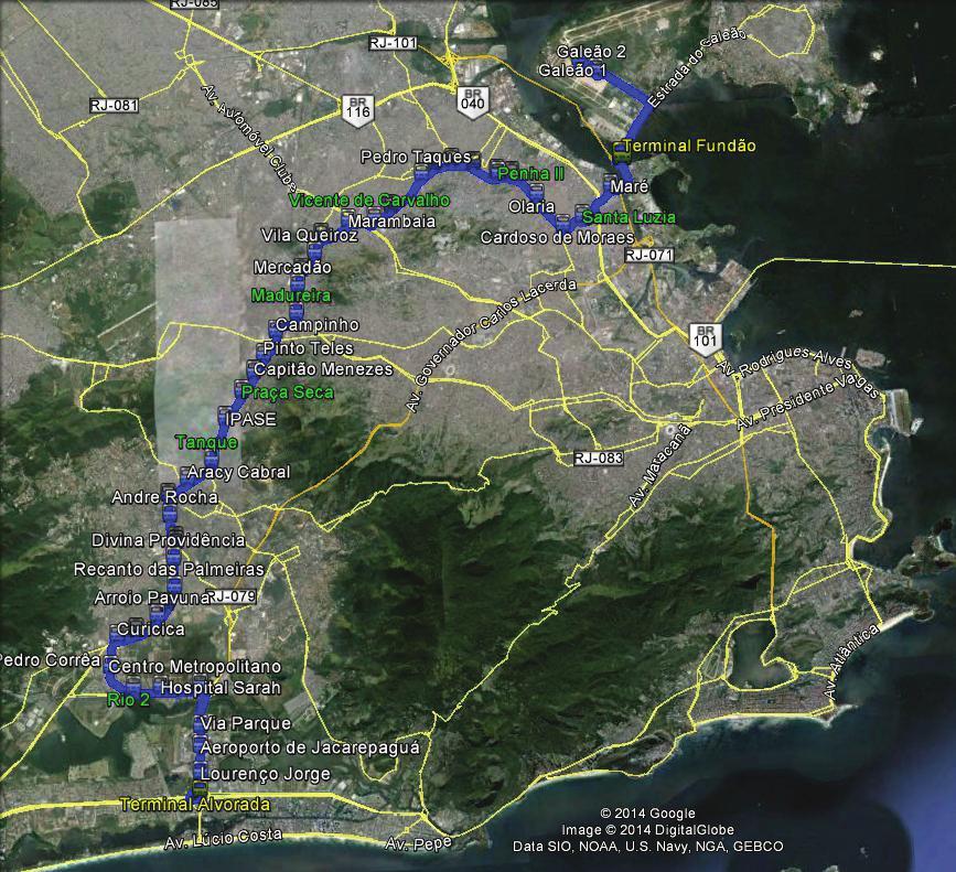 XXIX Congresso Nacional de Pesquisa em Transporte da Anpet OURO PRETO, 9 a 13 de novembro de 2015 estações localizadas no Aeroporto do Galeão (estações Galeão - Tom Jobim 1 e 2), com uma parada