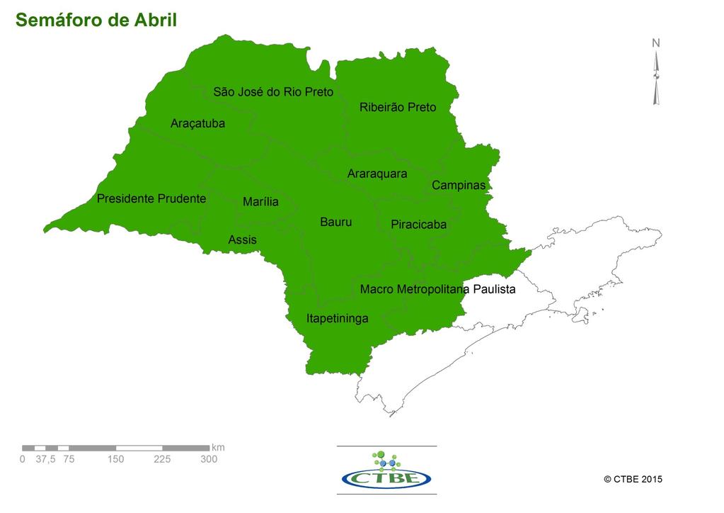 O mapa acima indica o déficit de precipitação no estado de São Paulo para o