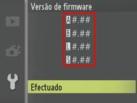 8-.Se a versão actualizada for apresentada, a actualização foi bem sucedida. #.## é a versão de firmware. Se a actualização não foi bem sucedida, contacte um representante de serviço Nikon.