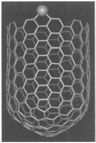 Revisão Bibliográfica Figura 9: Visão de um núcleo crítico de nanotubo de carbono de parede única (SWNT) com um átomo de Ni quimissorvido na borda aberta. O nanotubo mostrado contém 310 átomos [53].