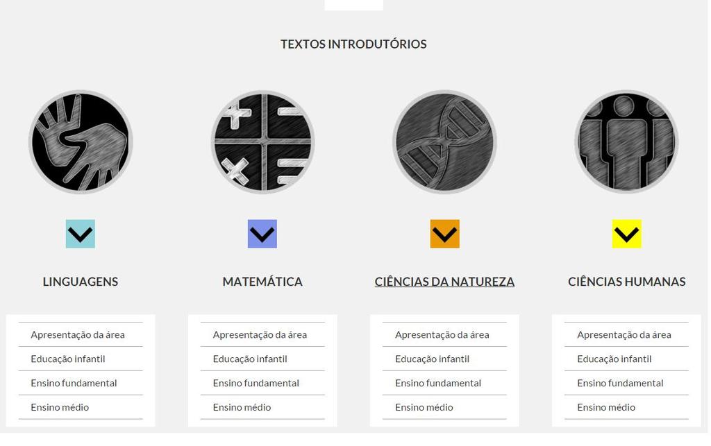 Voltando ao menu Conheça, ao clicar nas Áreas de Conhecimento, percebemos que a Educação Infantil está presente em