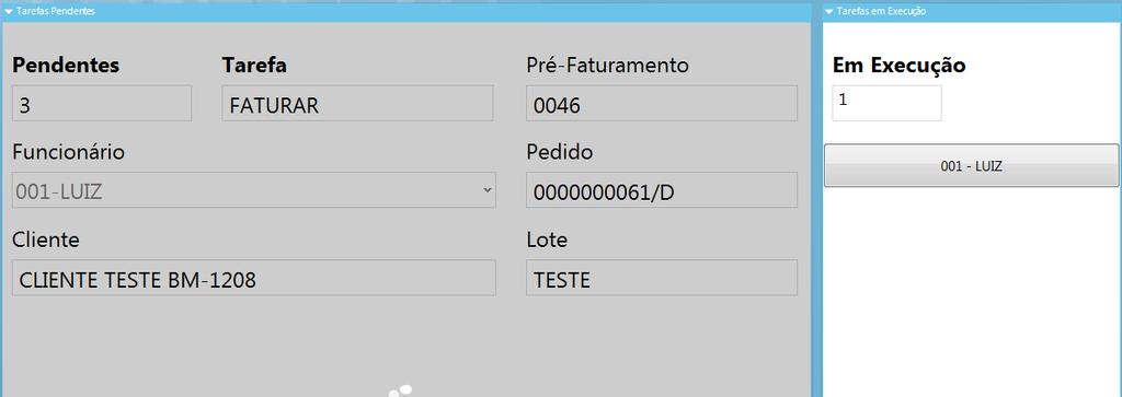 O sistema exibe a mensagem de processamento do faturamento automático do pedido.