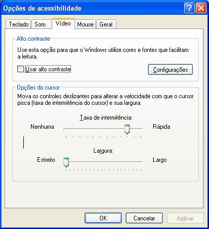 Opções de acessibilidade Ajusta as configurações do computador conforme as suas necessidades visuais, auditivas e motoras.