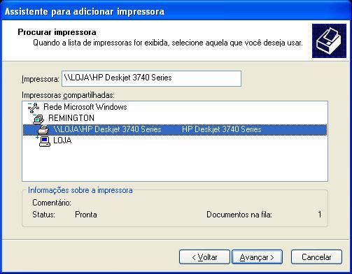 necessidades. Exemplo: Clique na opção Procurar impressora e clique no botão Avançar.