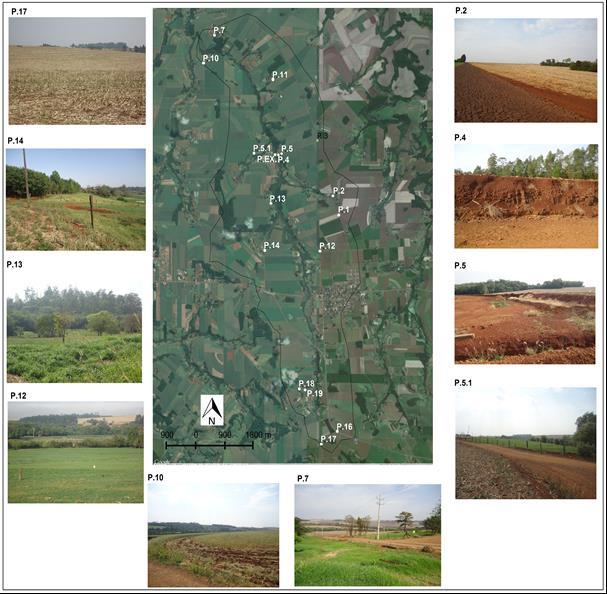 VERMELHOS, CAMBISSOLOS, GLEISSOLOS e NEOSSOLOS (LITÓLICOS e REGOLÍTICOS). Figura 4: Pontos de observação da distribuição dos solos na paisagem. Fonte: Silva (2014).