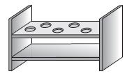 Nome: funil de separação ou de bromo. Utilidade: serve para separar líquidos não miscíveis. Nome: estante para tubo de ensaio. Utilidade: serve de suporte para guardar tubos de ensaio.