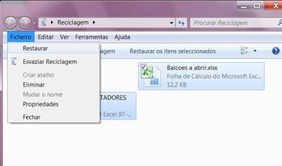 Abrir o ícone Reciclagem Seleccionar os ficheiros