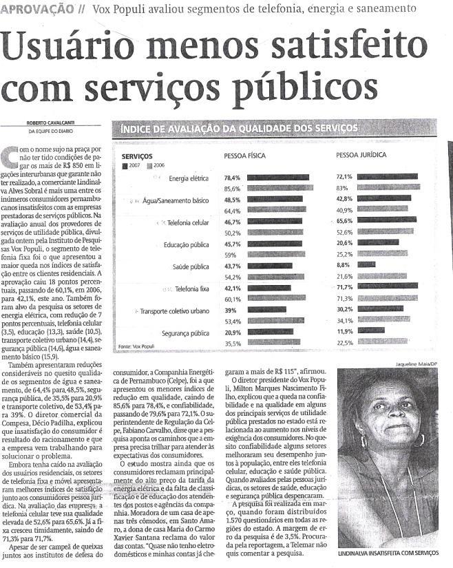 9 Figura 8. Reportagem descreve e analisa dados do gráfico retirada do Diário de Pernambuco, Caderno: Economia, pg.02, 03/08/2007 A categoria 6 foi a menos frequente.