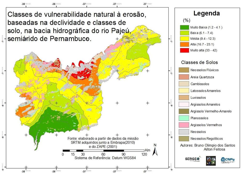 contrapartida, uma mesma classe de solo encontrada em áreas de declividade acentuada como a Encosta Setentrional do Planalto da Borborema e o Planalto Sertanejo tende a apresentar um maior potencial