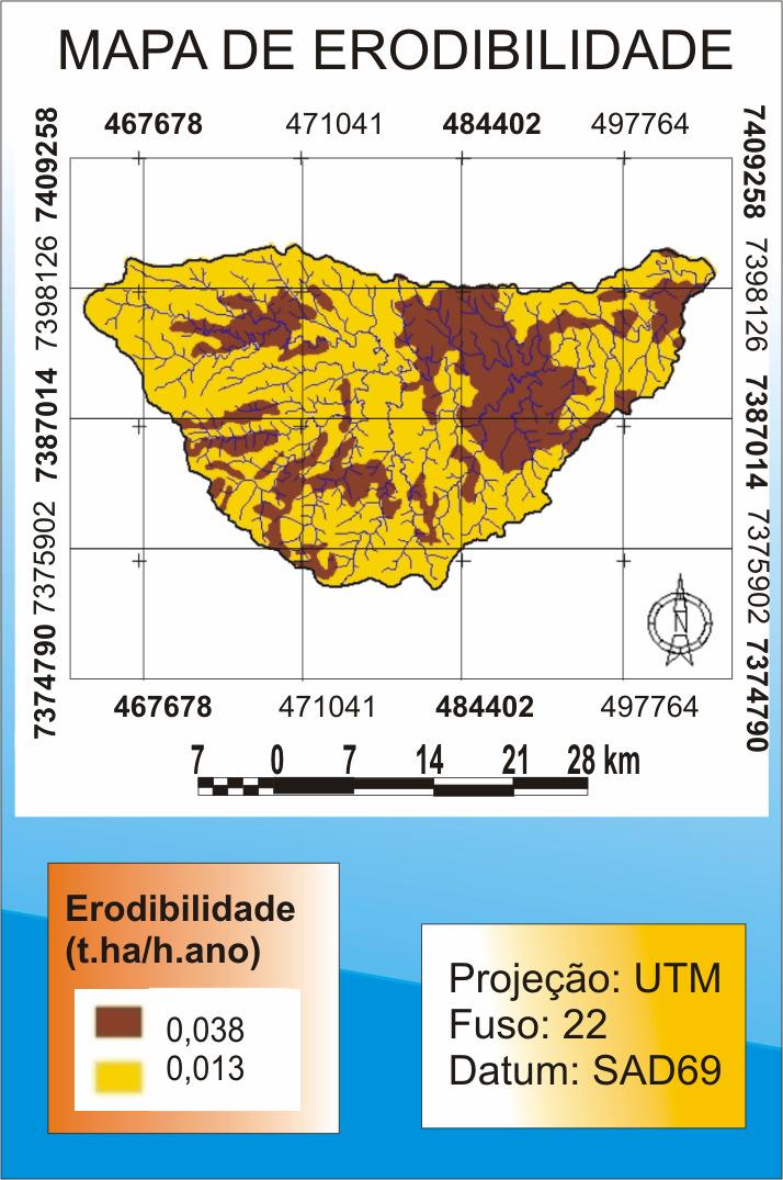 3 Resultados Obtidos O mapa de erosividade R interpolado a partir dos dados de erosividade das 14 estações está representado na Figura 2a.