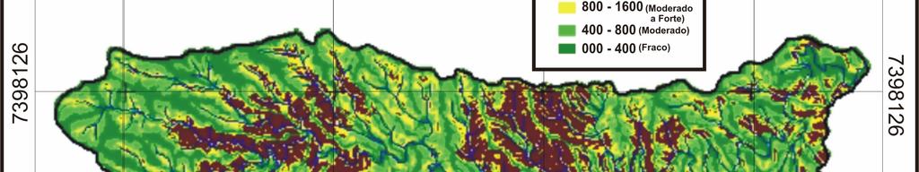 Figura 3 Mapa de potencial natural erosivo laminar da microbacia do Ribeirão Taquara.