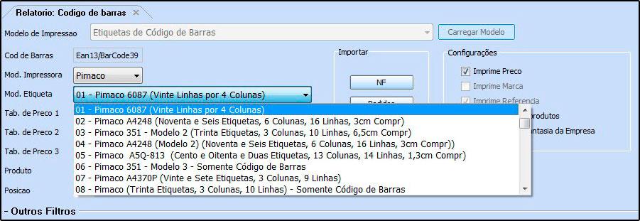 Etiqueta: O sistema conta com diversos modelos