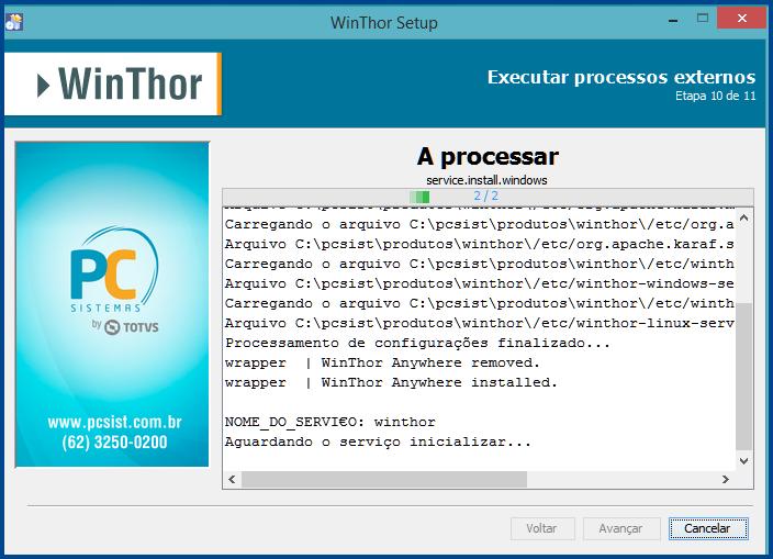 3.9 Aguarde a conclusão do processo de instalação; 3.10 Clique o botão Avançar; 3.