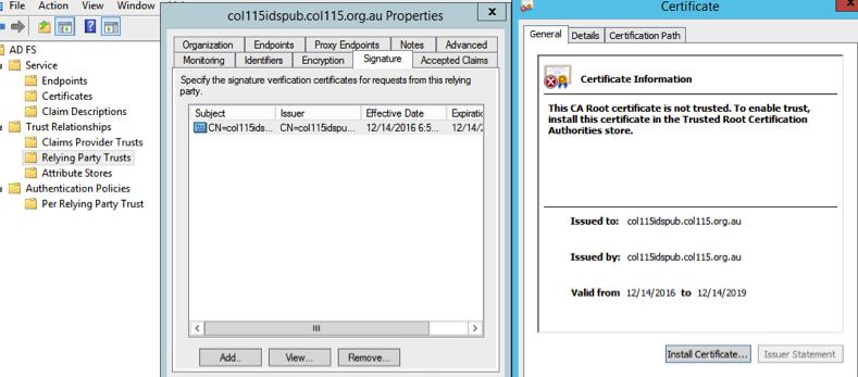 Certificado de SAML Chave de criptografia Chave da assinatura