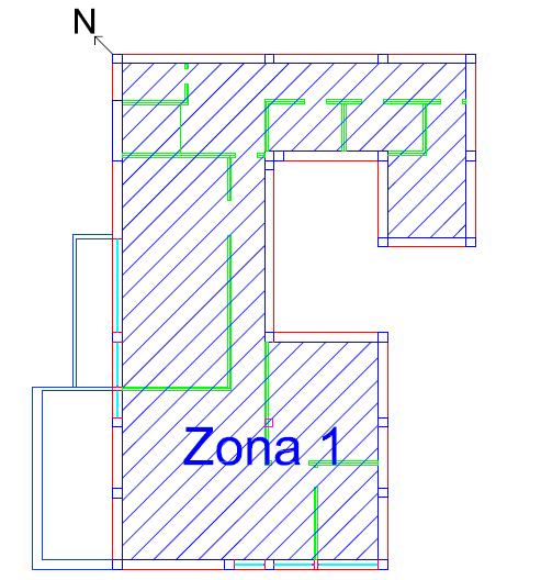 O Primeiro piso foi também dividido em 10 zonas (zonas 1 a 10, referências 1,1 a 1,10), em que a zona 1 inclui 4 quartos com uma única fachada exterior voltada a Nordeste, a zona 2 tem apenas um