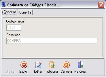 7 Codigo Fiscais Aqui você cadastra os Codigos Fiscais utilizado no Cadastro de Nota Fiscal.