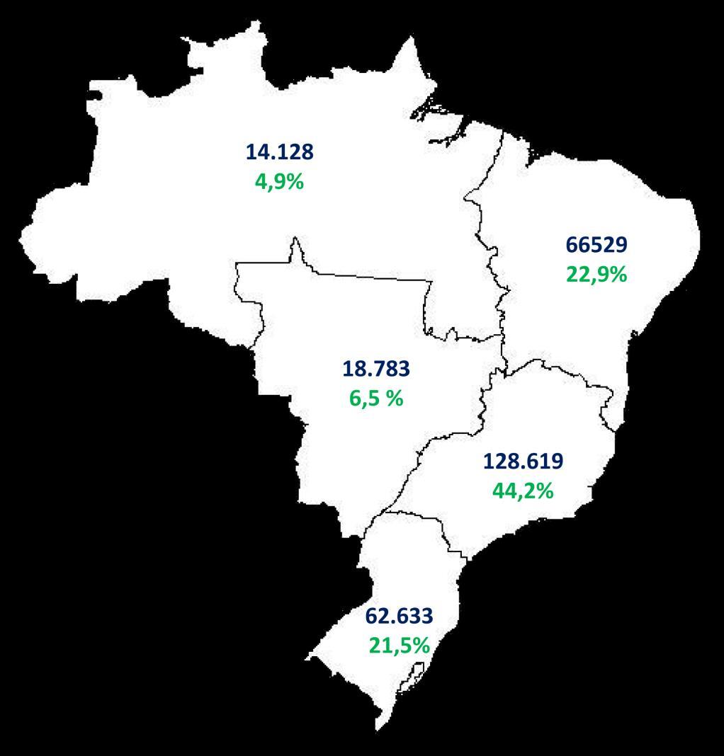 Retrato do setor 324.837 fundações e Regiões 6% Norte 22% Nordeste 6% Centro-Oeste 44% Sudeste 22% Sul 18.574 20.