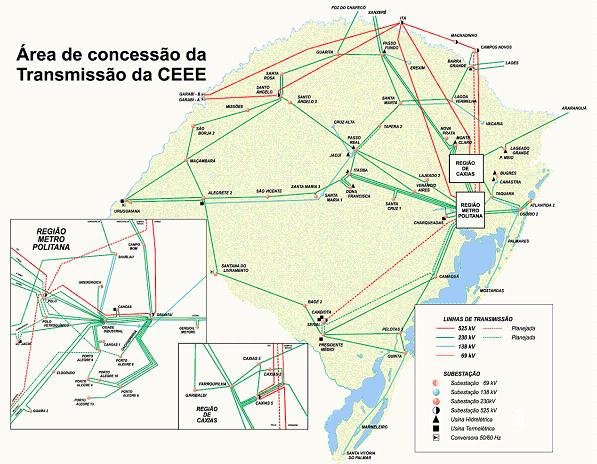 89 Figura 6-1 Mapa do Sistema de Transmissão do Rio Grande do Sul O controle, coordenação e supervisão dos sistemas de transmissão e geração CEEE, são responsabilidades do Operador Nacional do