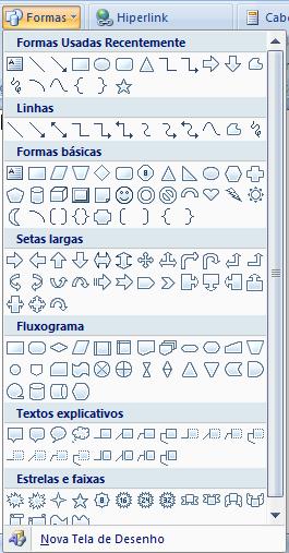 Menu -> Inserir -> Formas Seleciona-se a