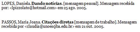 Mensagens de Internet Modelos de Referência autor, título da mensagem (quando houver), ou título