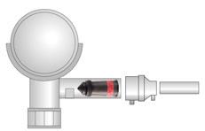 Instalação com redução Pipelife Gas-Stop na linha de serviço (LS) Através da utilização de reduções adequadas, na faixa de pressão operacional >0,1 bar também é possível utilizar o Pipelife Gas-Stop