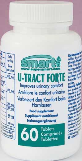 U-Tract Forte 60 cápsulas vegetais Código 0587 U-Tract Forte fornece nutrientes cuja eficácia para melhorar o conforto urinário está claramente demonstrada.