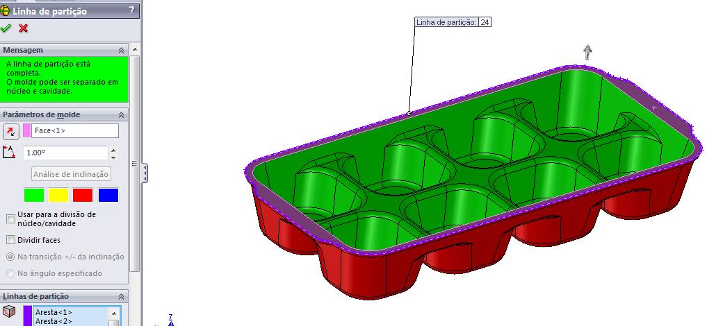 A barra de ferramenta CONFIGURAÇÃO DE COR serve de orientação ao projetista na analise de inclinação, a cor verde e vermelha indica inclinação positiva ou negativa representada pelo lado das