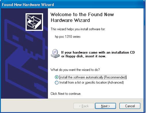 Solução de problemas de USB www.hp.com/support Problema: (Windows) A tela Adicionar Hardware da Microsoft é exibida. Ação: Cancele todas as telas.