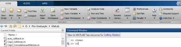 Script - File Script File é utilizado para criar uma sequência de comando no matlab. 1. Clique em New Script 2.