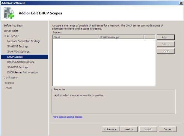 Figura 5.2 - Configurando o escopo DHCP (Figura 5.3) Nesta janelinha vamos definir as configurações do nosso DHCP Scope Name: Nome para identificação do escopo.