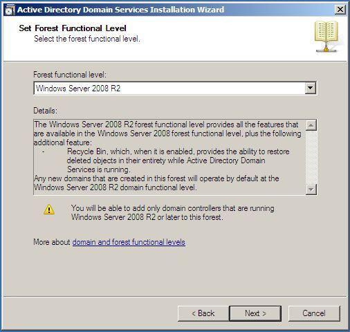 Windows Server 2008 - Esse nível funcional fornece todos os recursos disponíveis no nível funcional de floresta do Windows Server 2003, mas nenhum recurso adicional.