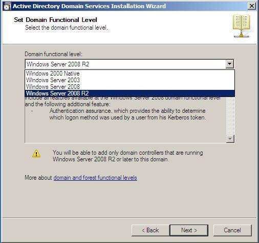 6 Para esse Exemplo vamos selecionar o Windows Server 2008 R2 mas se você tem a necessidade de selecionar 2000 / 2003 ou o 2008 ao clicar em Next será solicitado agora o nível funcional para o