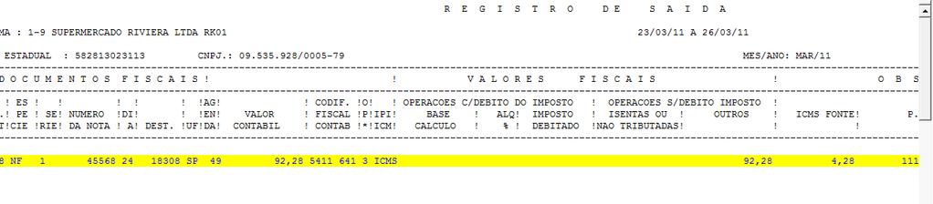 Livro Fiscal de Saída: No livro